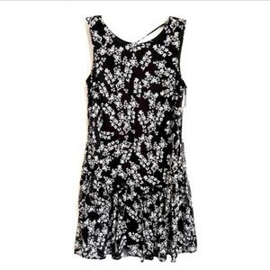 Calvin Klein Sleeveless Ruffle Black White Floral Sun Dress Size 10